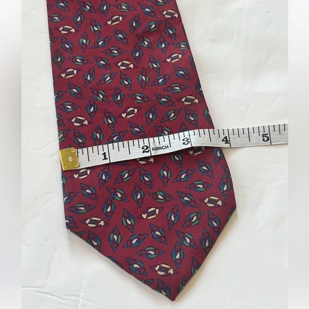 Christian Dior red and blue diamond pattern 100% silk necktie